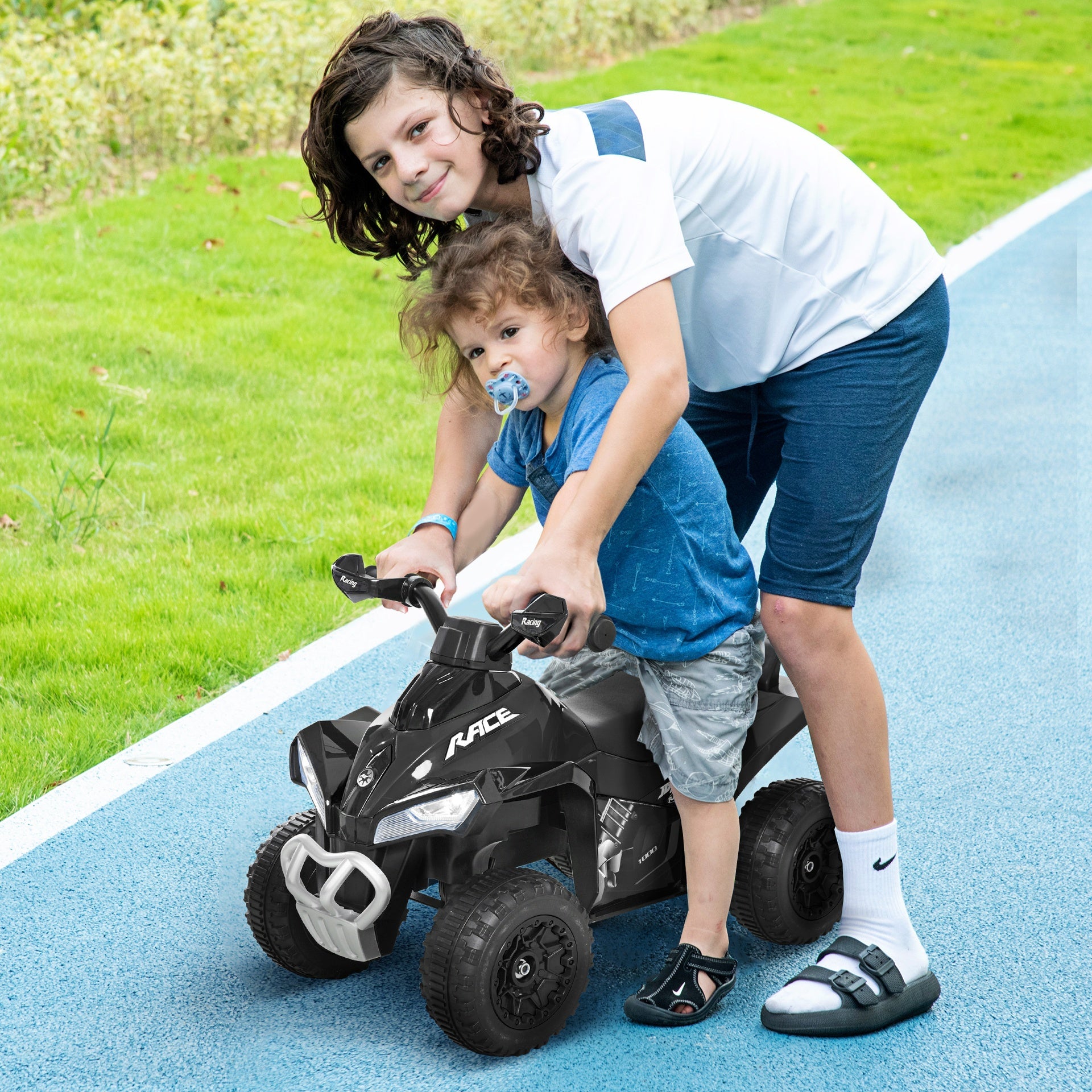 Aosom NO Power Kids Ride On Push Car, Ride Racer, Foot-to-floor Sliding Car, Walking ATV Toy with Music, Lights, for 1.5-3 Years Old, Black