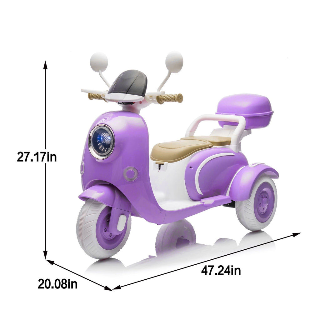 12V Two motors Kids Ride On Level Up Two-seater  Electric Motorcycle,Three-wheel Toy w/Music,Bluetooth,USB,Backseat flip adult seat,Portable Storage Hooks&Oversized  Trunk,LED Headlight  For Kids 3-6.