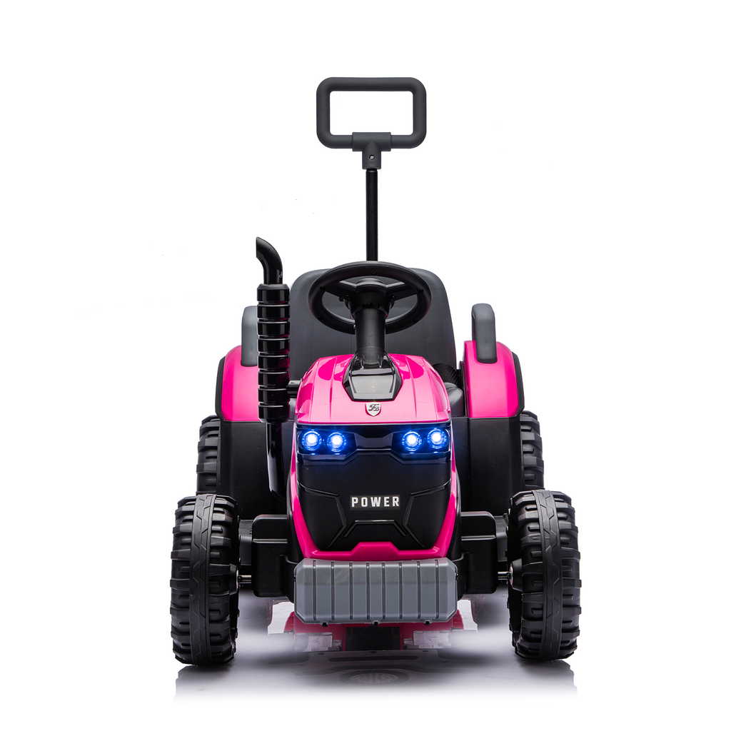 Kids Electric Ride On Tractor with Trailer 12V Powered Children's Farm Tractor Toy Car with LED Lights, Music PP Material for 3-6 Years Old