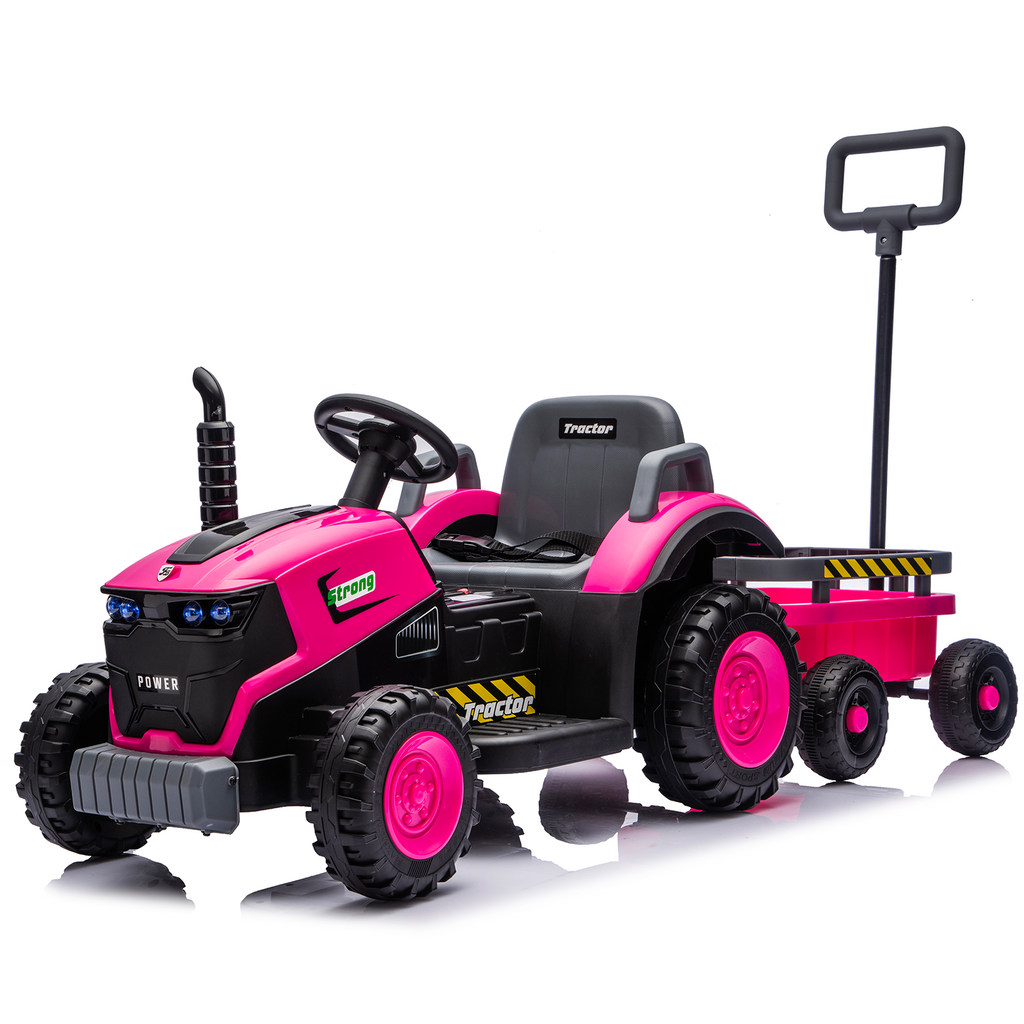 Kids Electric Ride On Tractor with Trailer 12V Powered Children's Farm Tractor Toy Car with LED Lights, Music PP Material for 3-6 Years Old