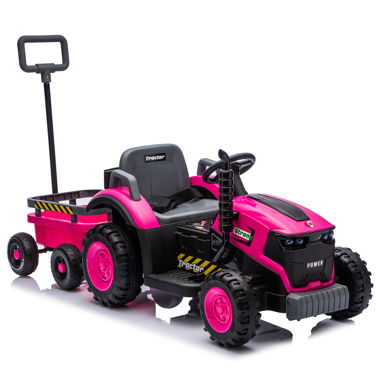 Kids Electric Ride On Tractor with Trailer 12V Powered Children's Farm Tractor Toy Car with LED Lights, Music PP Material for 3-6 Years Old