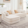 106" Teddy Fabric No Assembly 32D High Density sponge Boneless Sofa,Contrast color design,Fluffy Comfy Couch with L-Shaped Chaise,for Living Room,White