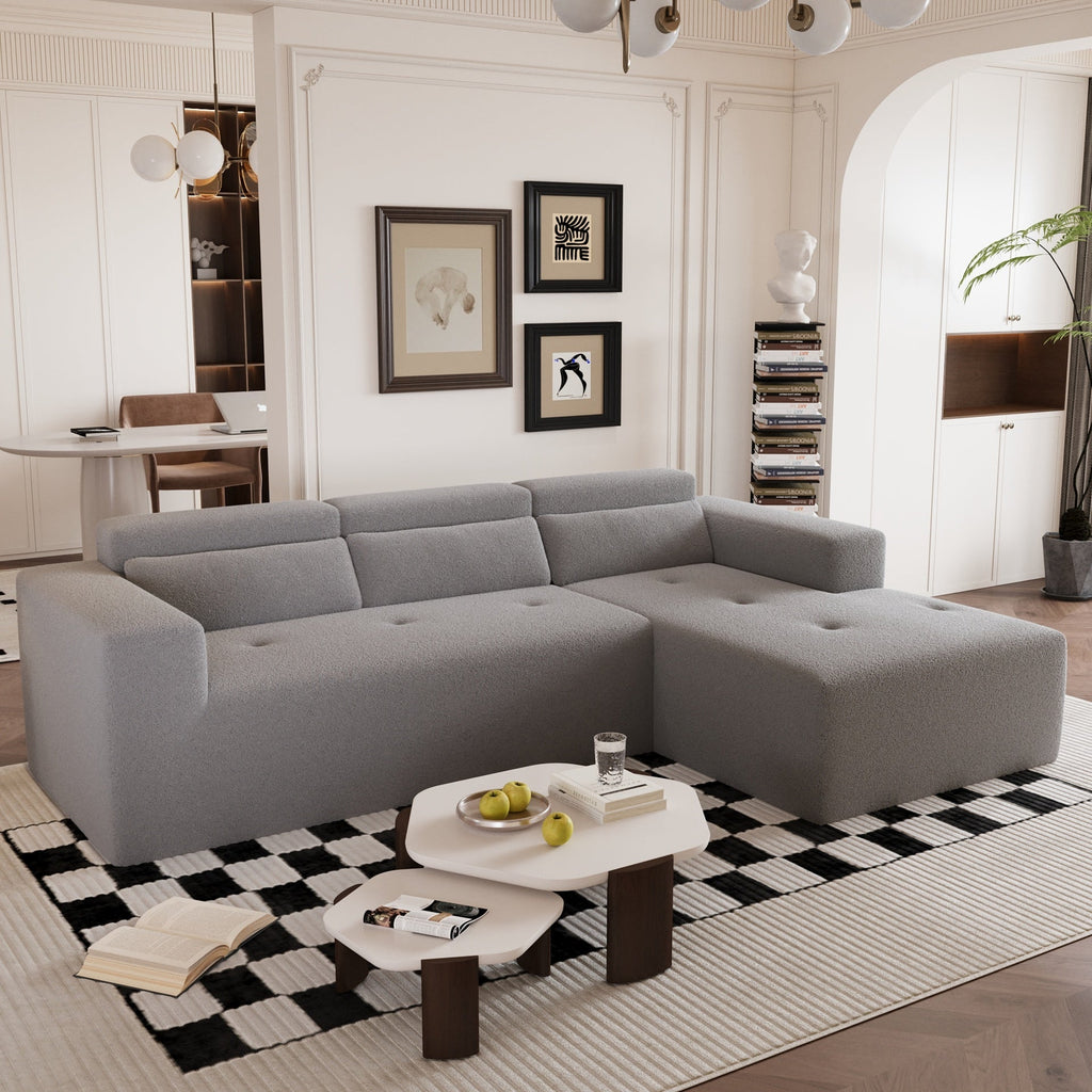 109'' Modern Modular Sectional Sofa, Teddy Fabric L Shaped Couch, 3 Seat Corner Sofa Couch, Modern Upholstered Couch with Chaise & Pillows for Living Room Apartment, No Assembly Required