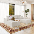 104.3*70.8"Modular sectional sofa seat,Upholstered compressed couch for living room,Bedroom,Apartment,No assembly required,3 PC free combination,Plush corduroy fabric,WHITE