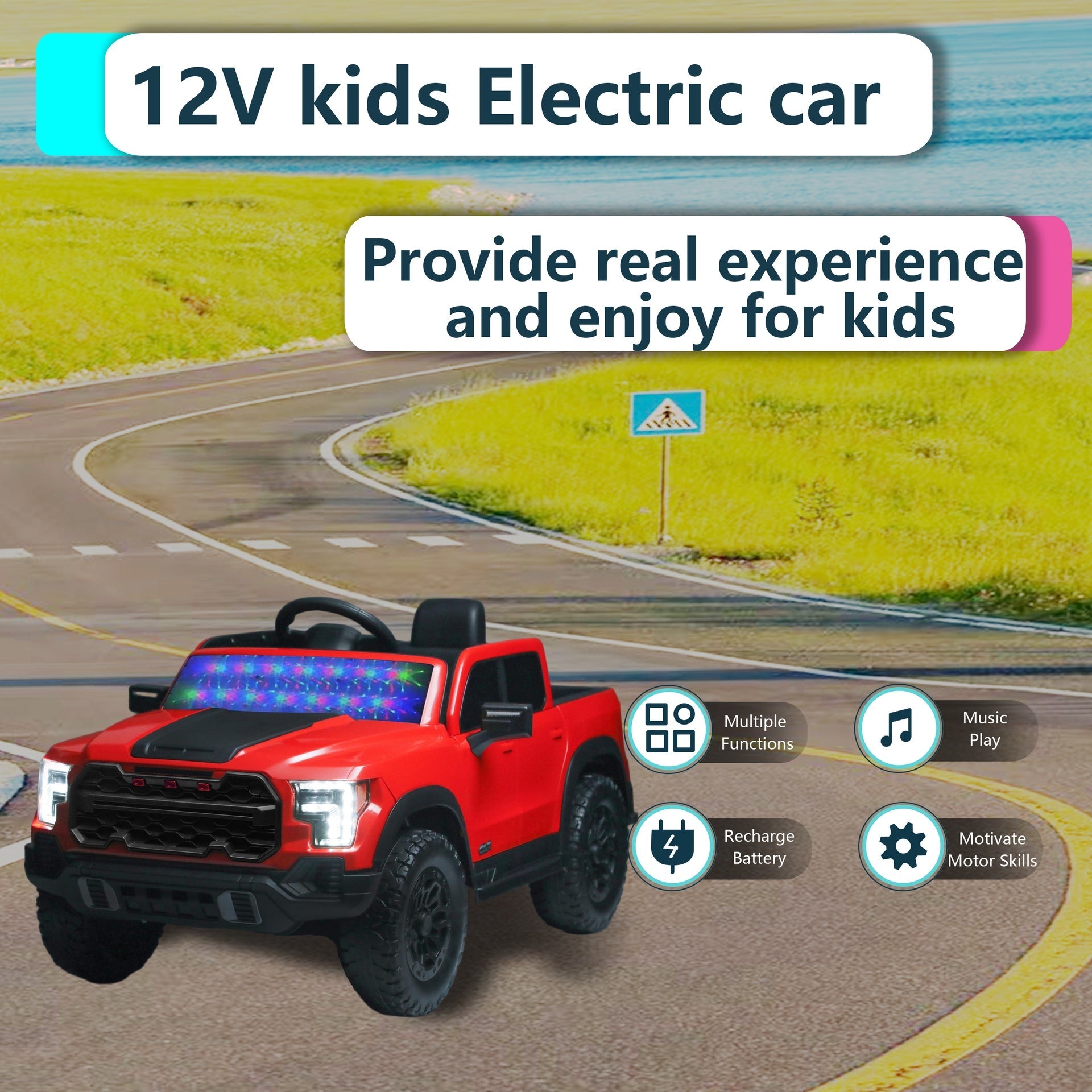 12V Kids Ride-On Car with Remote Control, 4-Wheel Shock Absorption, Multifunctional Music Player - Perfect Gift for Toddlers (3-6 Years Old)