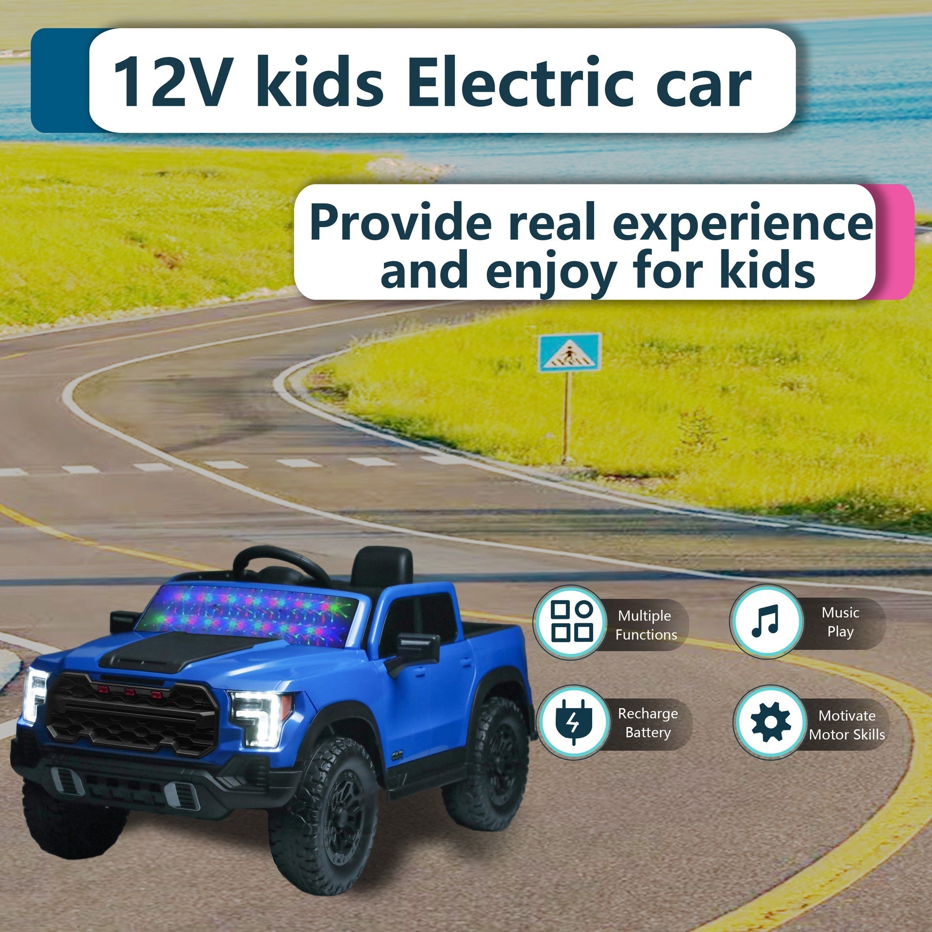 12V Kids Ride-On Car with Remote Control, 4-Wheel Shock Absorption, Multifunctional Music Player - Perfect Gift for Toddlers (3-6 Years Old)