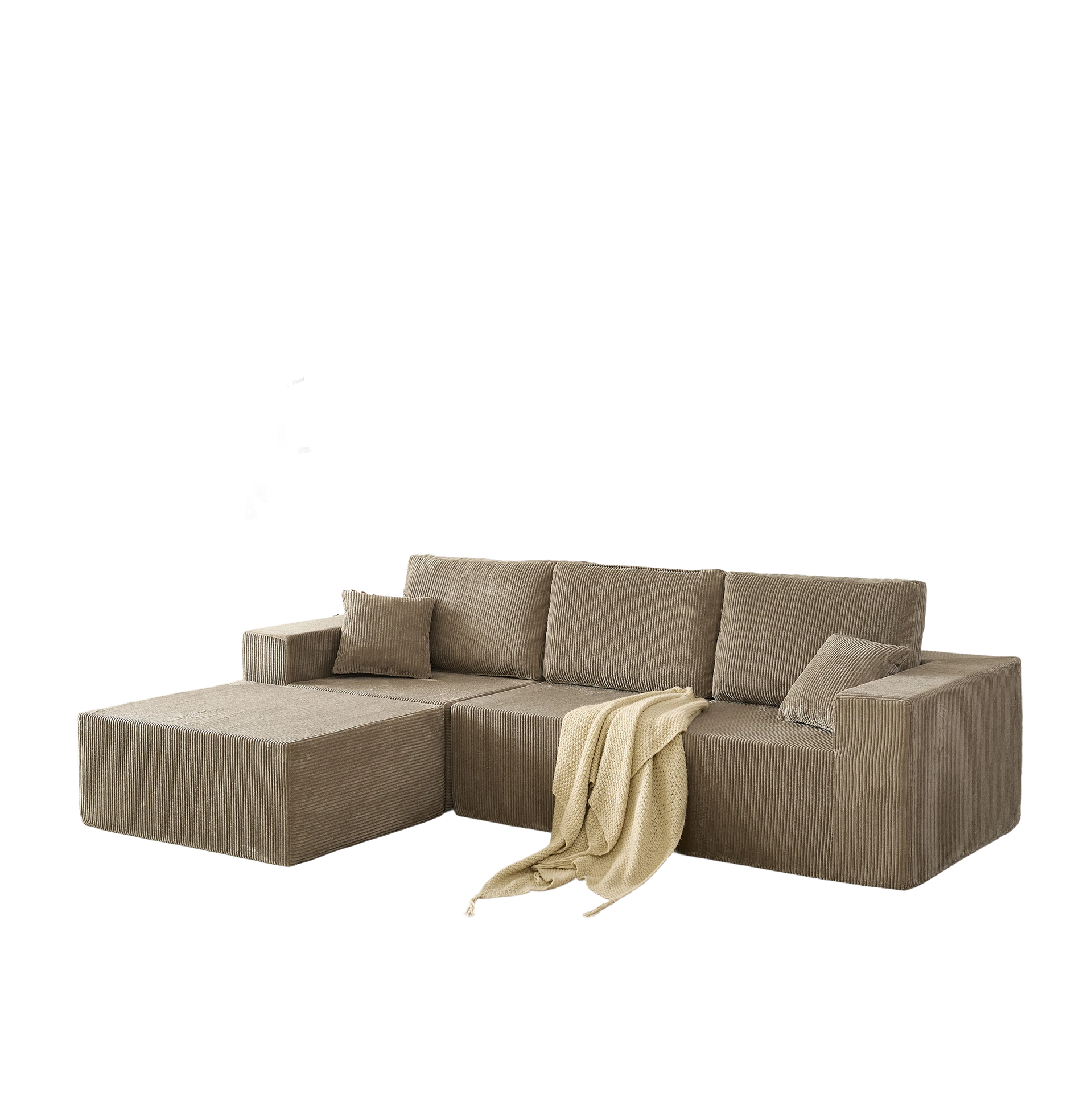 110" Cloud Modular Sectional Sofa,Boneless Couch, No Assembly, 3 seater with Ottoman & 2 Pillows, Perfect for Living Rooms and Bedrooms  grey