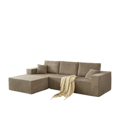 110" Cloud Modular Sectional Sofa,Boneless Couch, No Assembly, 3 seater with Ottoman & 2 Pillows, Perfect for Living Rooms and Bedrooms  grey