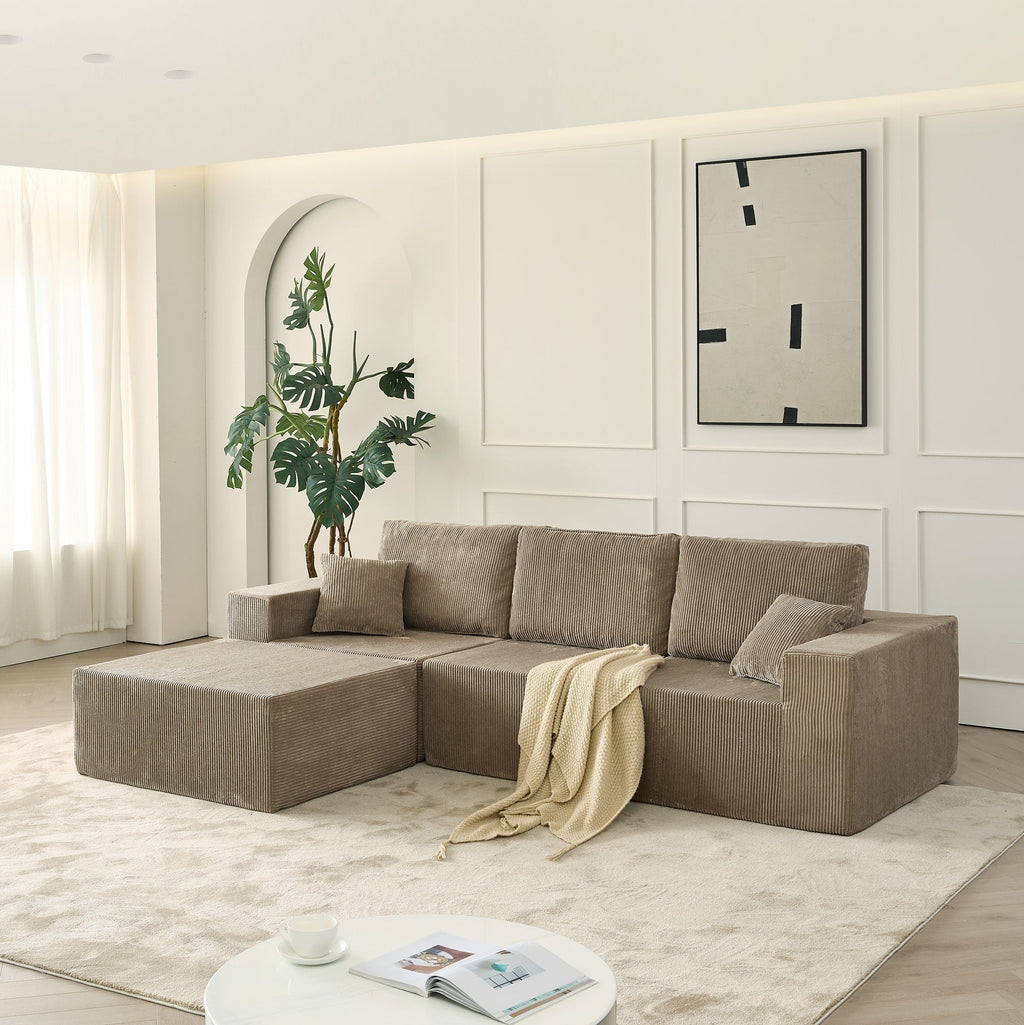 110" Cloud Modular Sectional Sofa,Boneless Couch, No Assembly, 3 seater with Ottoman & 2 Pillows, Perfect for Living Rooms and Bedrooms  grey