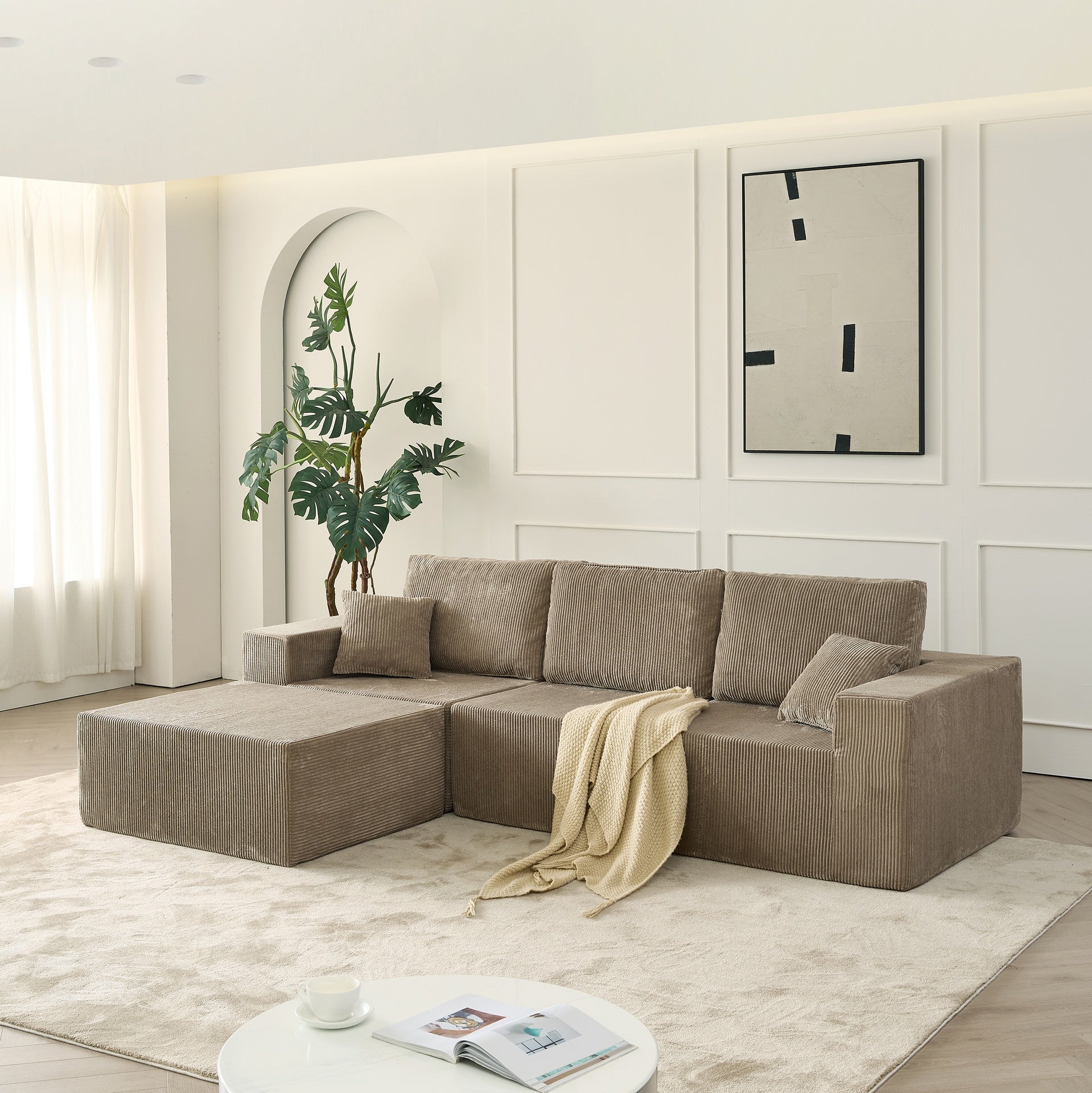 110" Cloud Modular Sectional Sofa,Boneless Couch, No Assembly, 3 seater with Ottoman & 2 Pillows, Perfect for Living Rooms and Bedrooms  grey