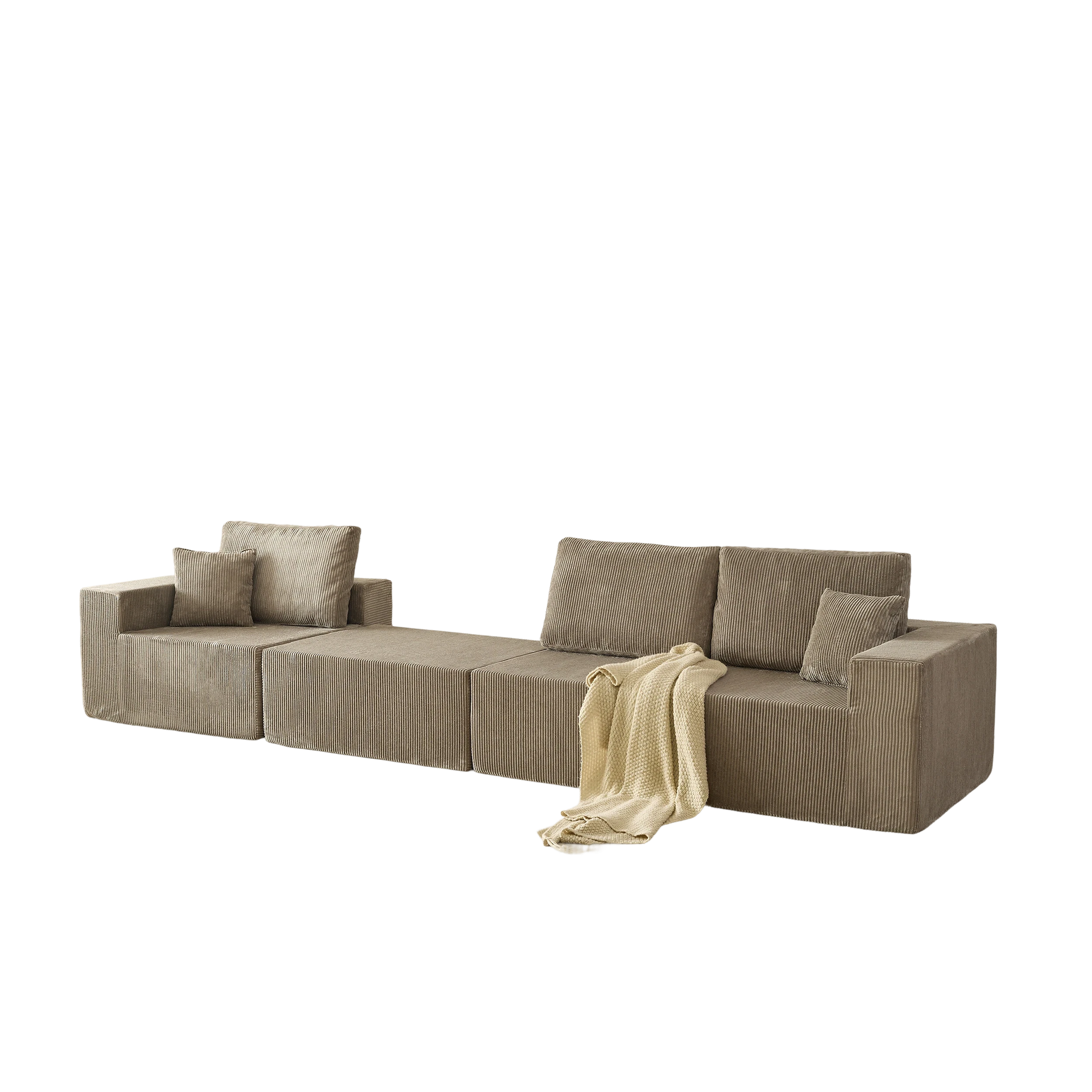 110" Cloud Modular Sectional Sofa,Boneless Couch, No Assembly, 3 seater with Ottoman & 2 Pillows, Perfect for Living Rooms and Bedrooms  grey