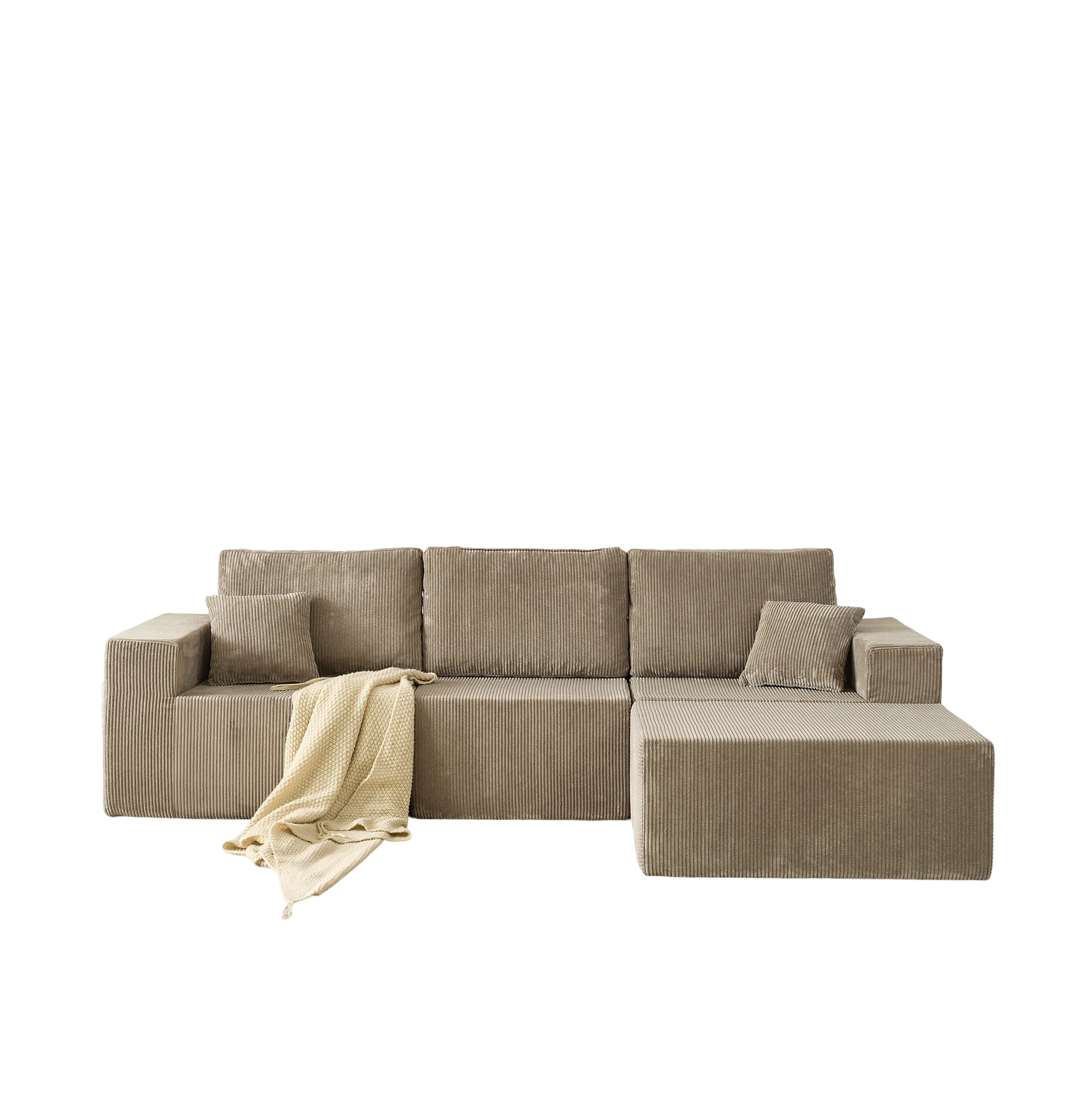 110" Cloud Modular Sectional Sofa,Boneless Couch, No Assembly, 3 seater with Ottoman & 2 Pillows, Perfect for Living Rooms and Bedrooms  grey