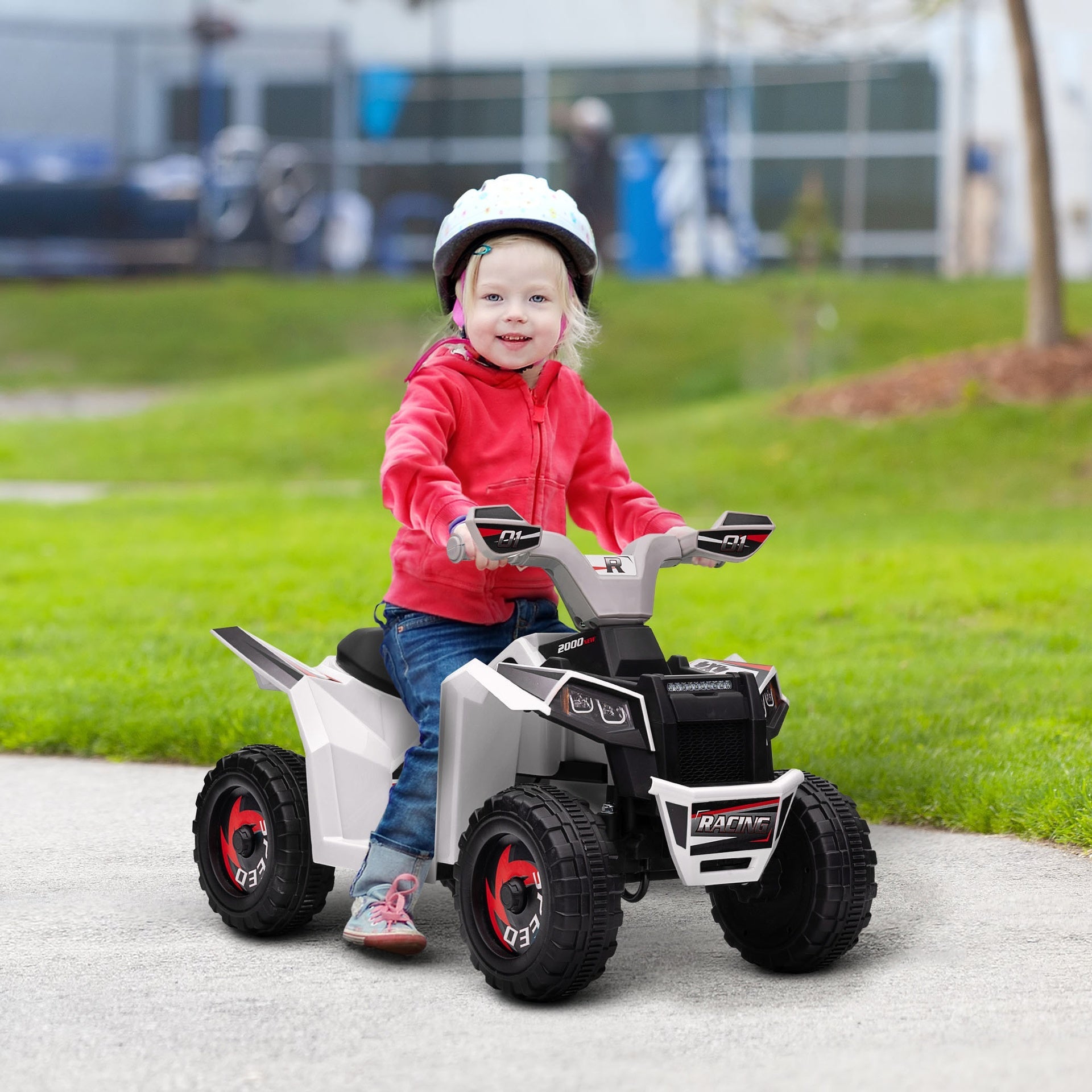 Kids ATV Quad Car, 6V Four-Wheeler for Kids with Forward Backward Function, Wear-Resistant Wheels for Toddlers Ages 18-36 Months, White