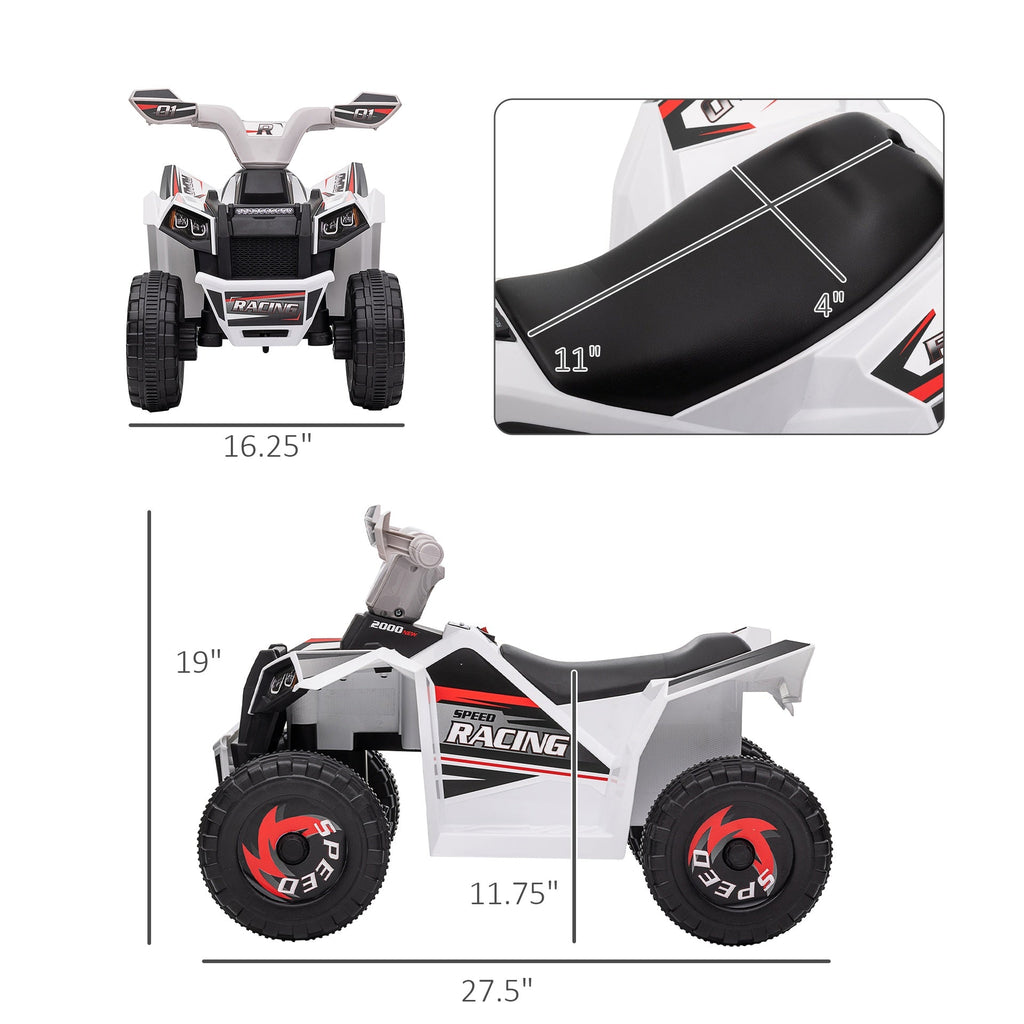 Kids ATV Quad Car, 6V Four-Wheeler for Kids with Forward Backward Function, Wear-Resistant Wheels for Toddlers Ages 18-36 Months, White