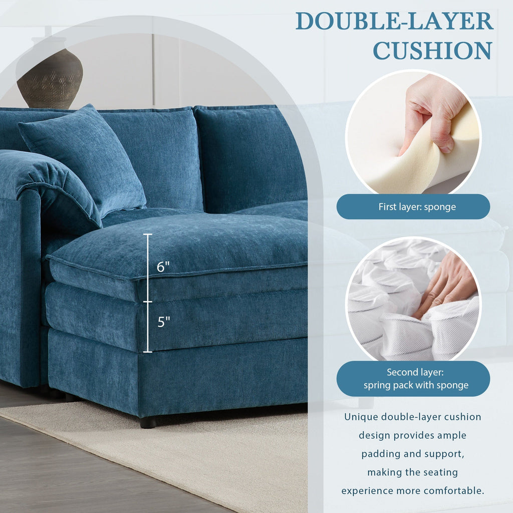 103" Chenille Modular Sectional Sofa with Deep and Wide Seat,L Shaped Cloud Couch Set with Double Cushions,4 Seat Sofa with Movable Ottoman,Oversized Indoor Furniture for Living Room&Apartment