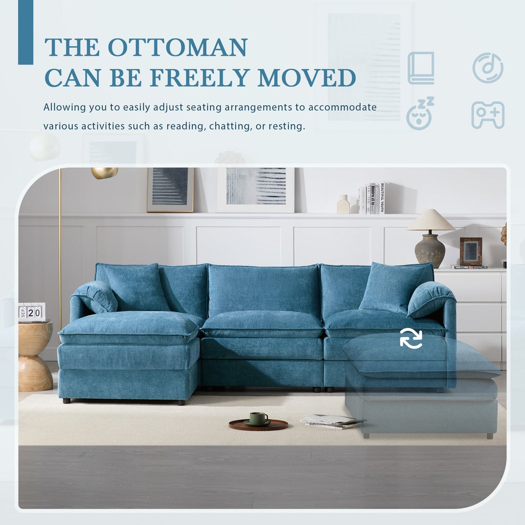 103" Chenille Modular Sectional Sofa with Deep and Wide Seat,L Shaped Cloud Couch Set with Double Cushions,4 Seat Sofa with Movable Ottoman,Oversized Indoor Furniture for Living Room&Apartment