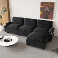 113" Modern 3+1 L-Shaped Corduroy Fabric Sofa,Modular Sectional Cloud Couch W/Ottoman,35D High-resilience Sponge&Double-layer Thick Cushion,Cup Holders,Storage Bags,Couches For Living Room,Apartment.