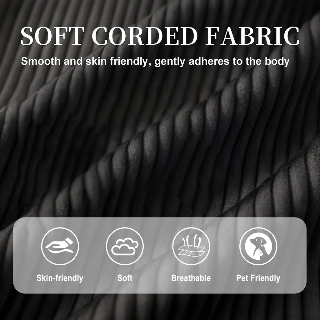 113" Modern 3+1 L-Shaped Corduroy Fabric Sofa,Modular Sectional Cloud Couch W/Ottoman,35D High-resilience Sponge&Double-layer Thick Cushion,Cup Holders,Storage Bags,Couches For Living Room,Apartment.