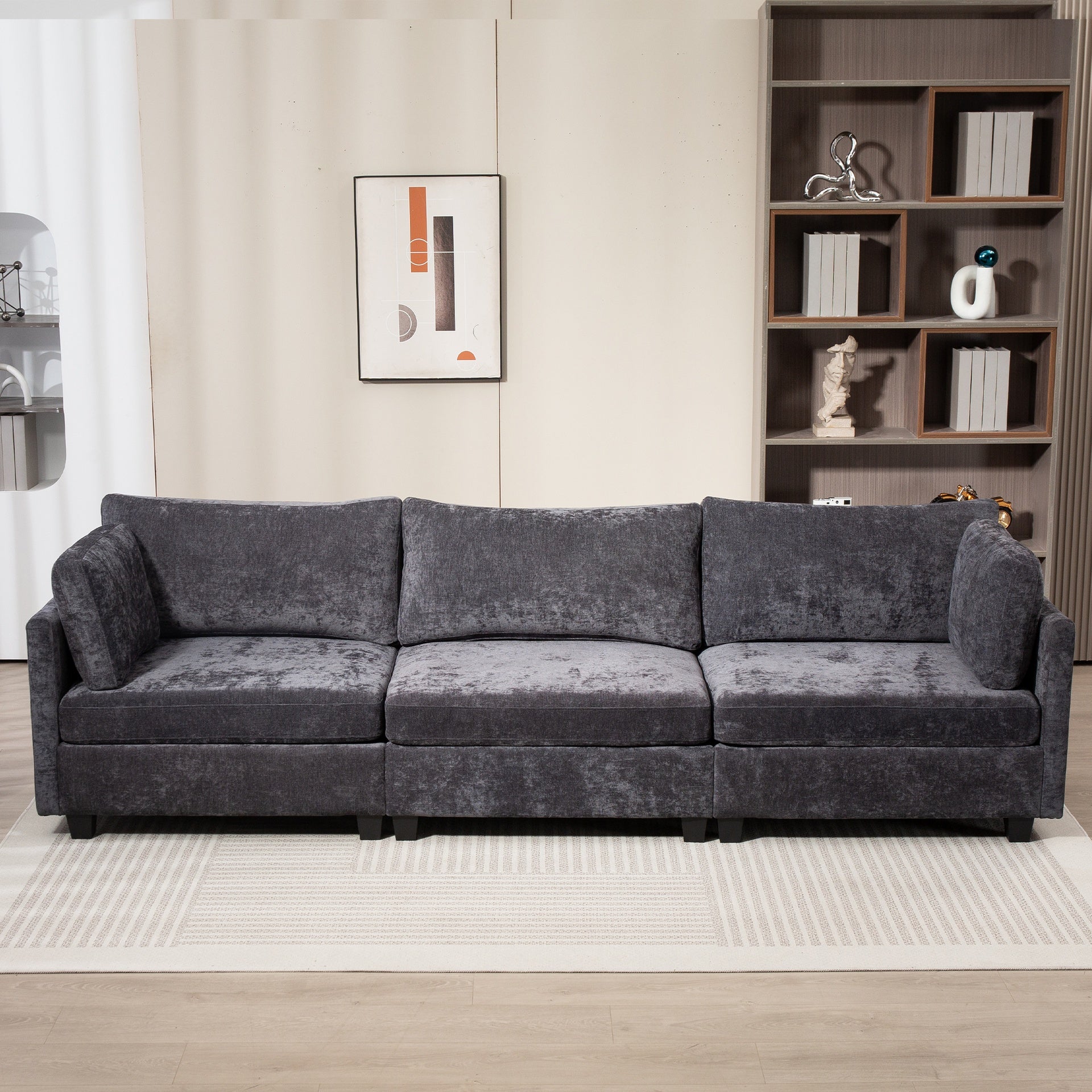 111.42*32.28" XXXL 3-Seater Chenille Deep Sofa,Comfy 3-Seater Chenille Fabric Couch,Conforms to body curves,Cloud-soft sitting,with ultra-soft cushions&Side Pocket for Living Room,Apartment,Office.