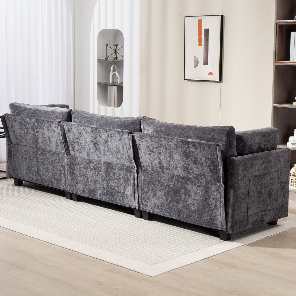 111.42*32.28" XXXL 3-Seater Chenille Deep Sofa,Comfy 3-Seater Chenille Fabric Couch,Conforms to body curves,Cloud-soft sitting,with ultra-soft cushions&Side Pocket for Living Room,Apartment,Office.
