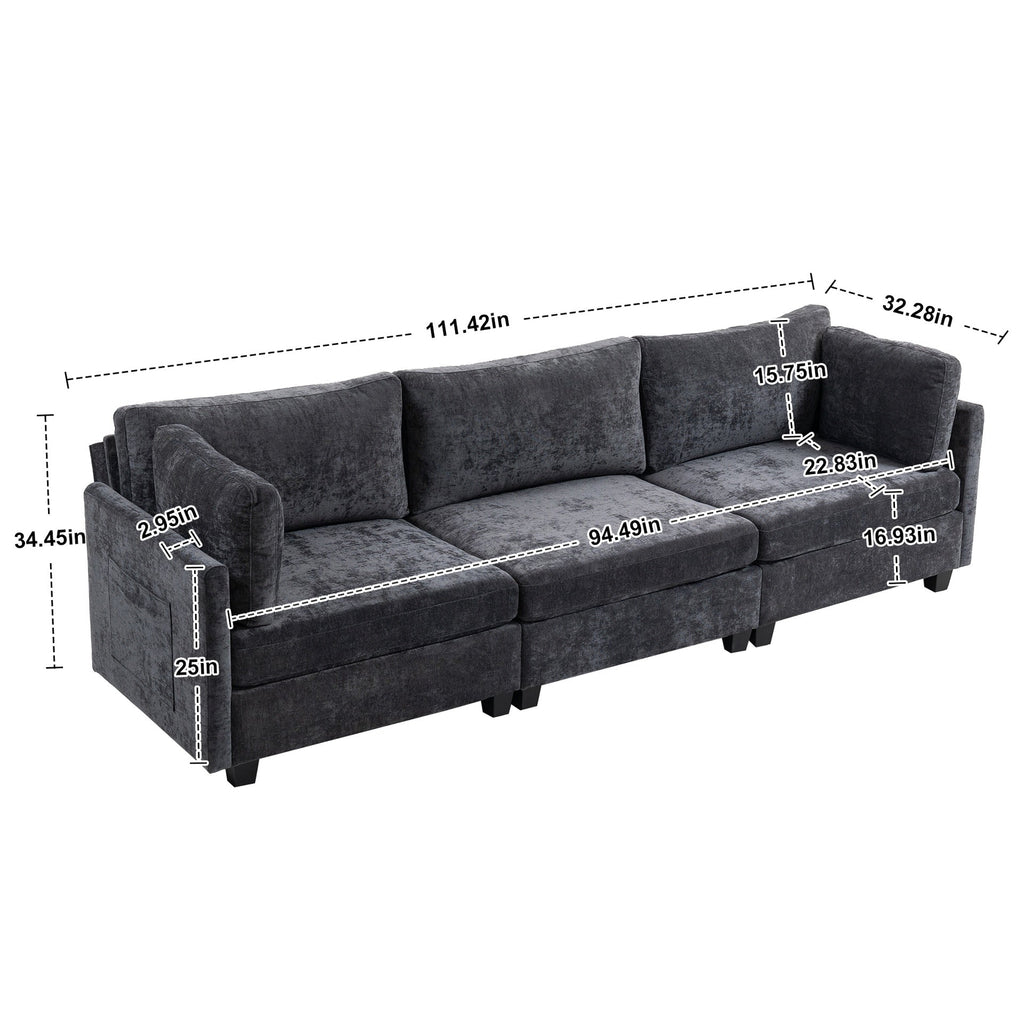 111.42*32.28" XXXL 3-Seater Chenille Deep Sofa,Comfy 3-Seater Chenille Fabric Couch,Conforms to body curves,Cloud-soft sitting,with ultra-soft cushions&Side Pocket for Living Room,Apartment,Office.