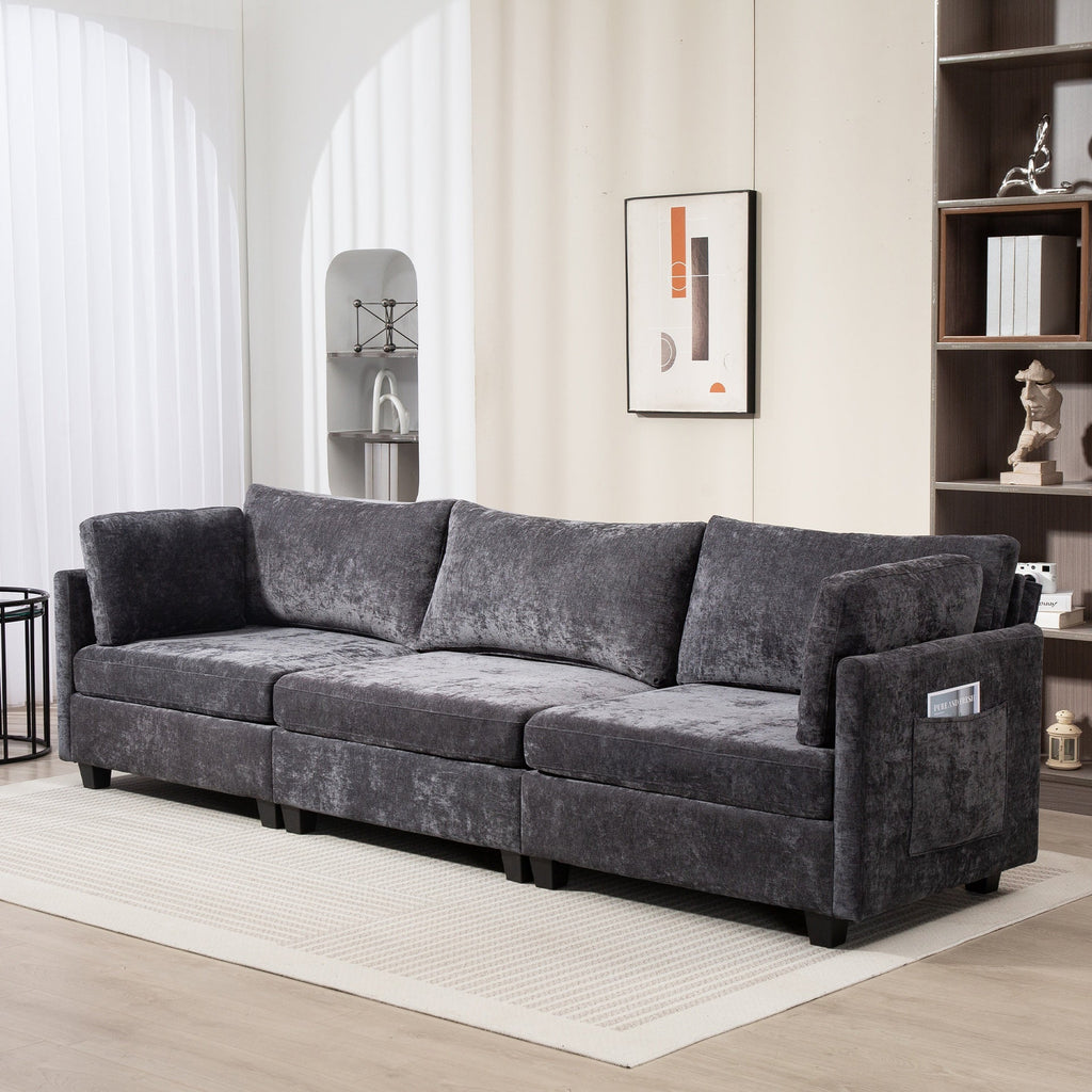 111.42*32.28" XXXL 3-Seater Chenille Deep Sofa,Comfy 3-Seater Chenille Fabric Couch,Conforms to body curves,Cloud-soft sitting,with ultra-soft cushions&Side Pocket for Living Room,Apartment,Office.