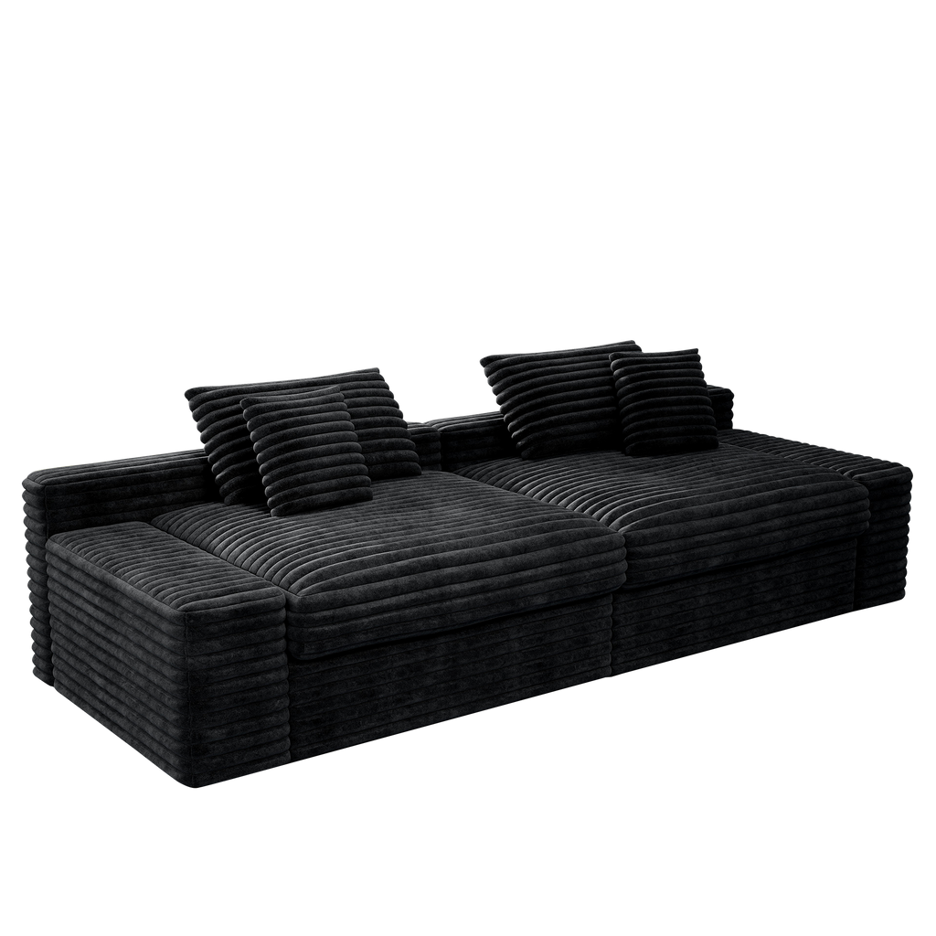 118.1*47.2"Modular sectional sofa seat,Upholstered compressed couch for living room,Bedroom,Apartment,No assembly required,2PC free combination,Plush corduroy fabric,BLACK