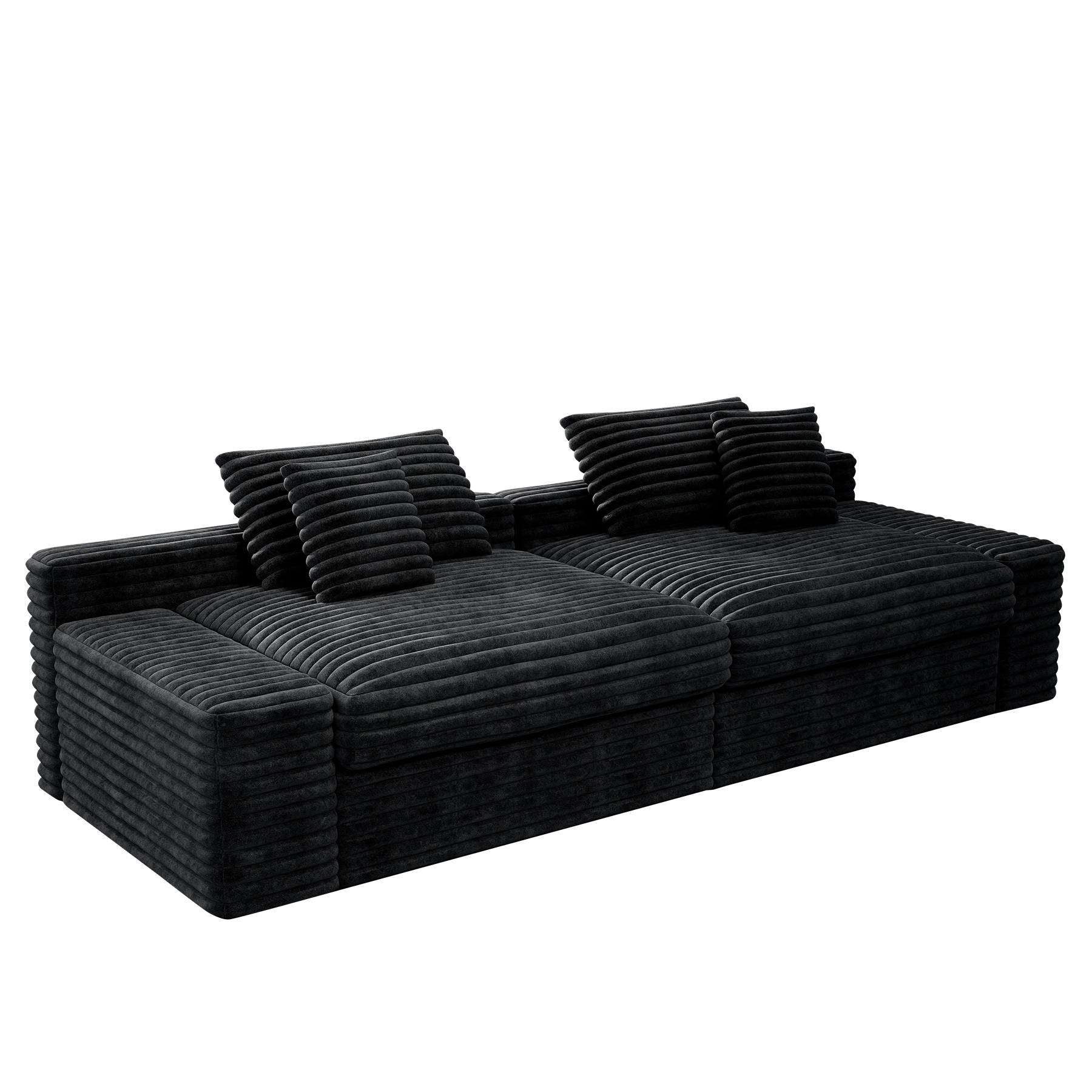 118.1*47.2"Modular sectional sofa seat,Upholstered compressed couch for living room,Bedroom,Apartment,No assembly required,2PC free combination,Plush corduroy fabric,BLACK