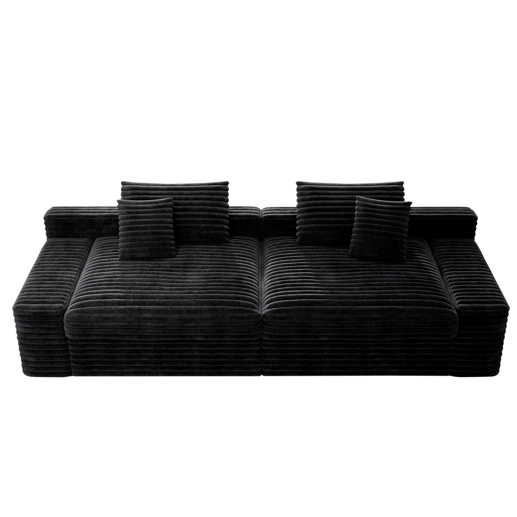 118.1*47.2"Modular sectional sofa seat,Upholstered compressed couch for living room,Bedroom,Apartment,No assembly required,2PC free combination,Plush corduroy fabric,BLACK