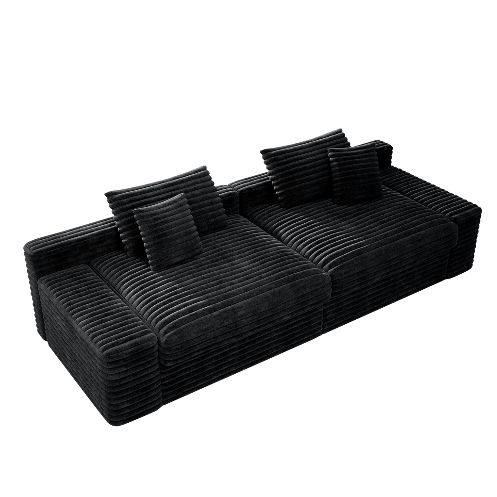 118.1*47.2"Modular sectional sofa seat,Upholstered compressed couch for living room,Bedroom,Apartment,No assembly required,2PC free combination,Plush corduroy fabric,BLACK