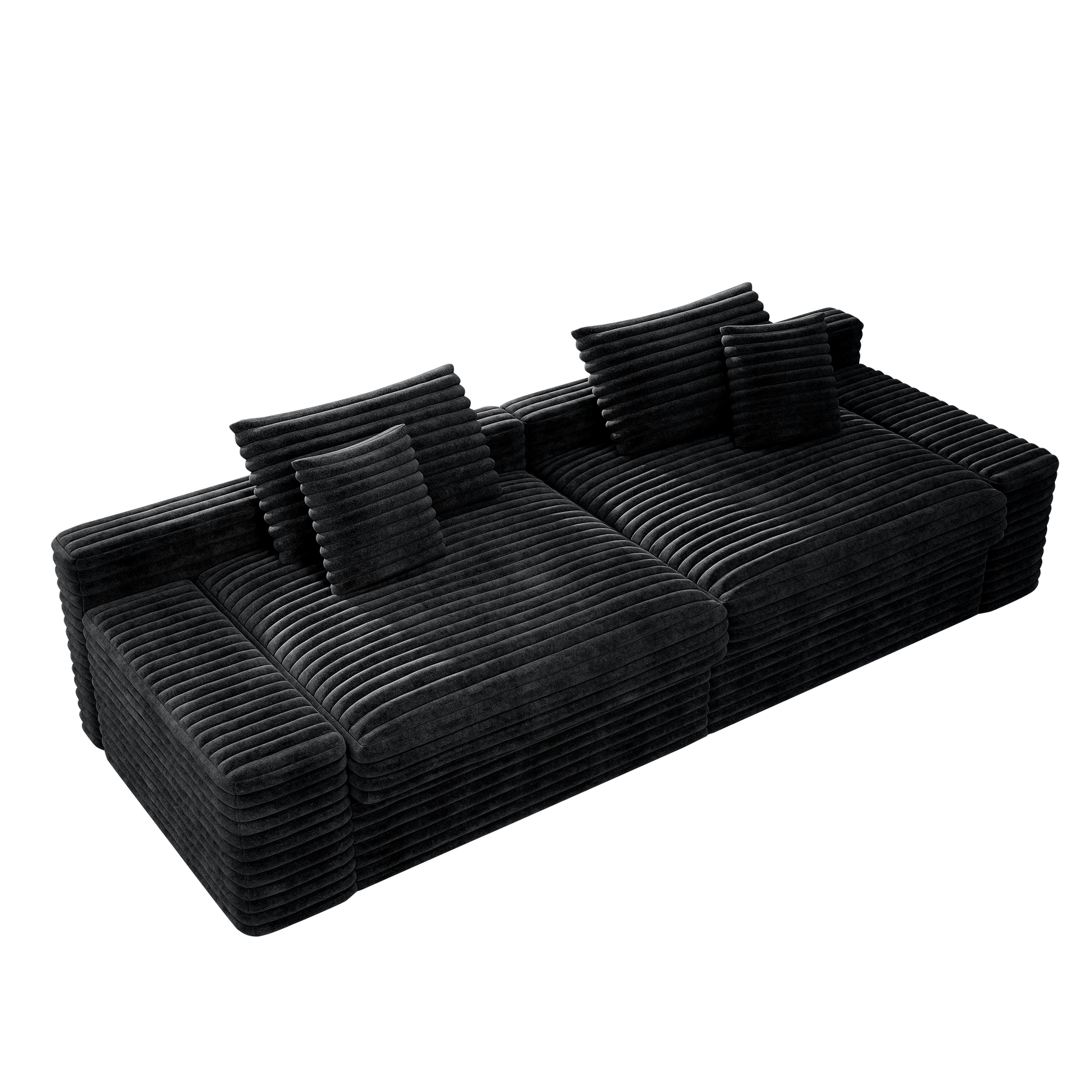 118.1*47.2"Modular sectional sofa seat,Upholstered compressed couch for living room,Bedroom,Apartment,No assembly required,2PC free combination,Plush corduroy fabric,BLACK