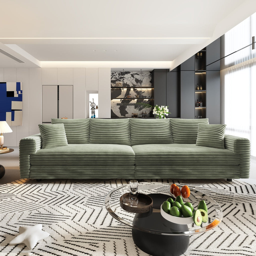 102.4 "Plush Corduroy 4-Seat Sofa,Modern Comfy Upholstered Sofa Cloud Couch,Deep Seat Couches with Soft Pillows and Movable Ottoman,Convertible Sofa Lounge Chair,Green(New SKU:W1885S00276)