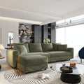 102.4 "Plush Corduroy 4-Seat Sofa,Modern Comfy Upholstered Sofa Cloud Couch,Deep Seat Couches with Soft Pillows and Movable Ottoman,Convertible Sofa Lounge Chair,Green(New SKU:W1885S00276)