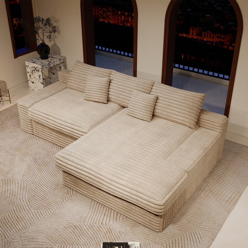 118.1*66.9"Modular sectional sofa seat,Upholstered compressed couch for living room,Bedroom,Apartment,No assembly required,2PC free combination,Plush corduroy fabric,BEIGE