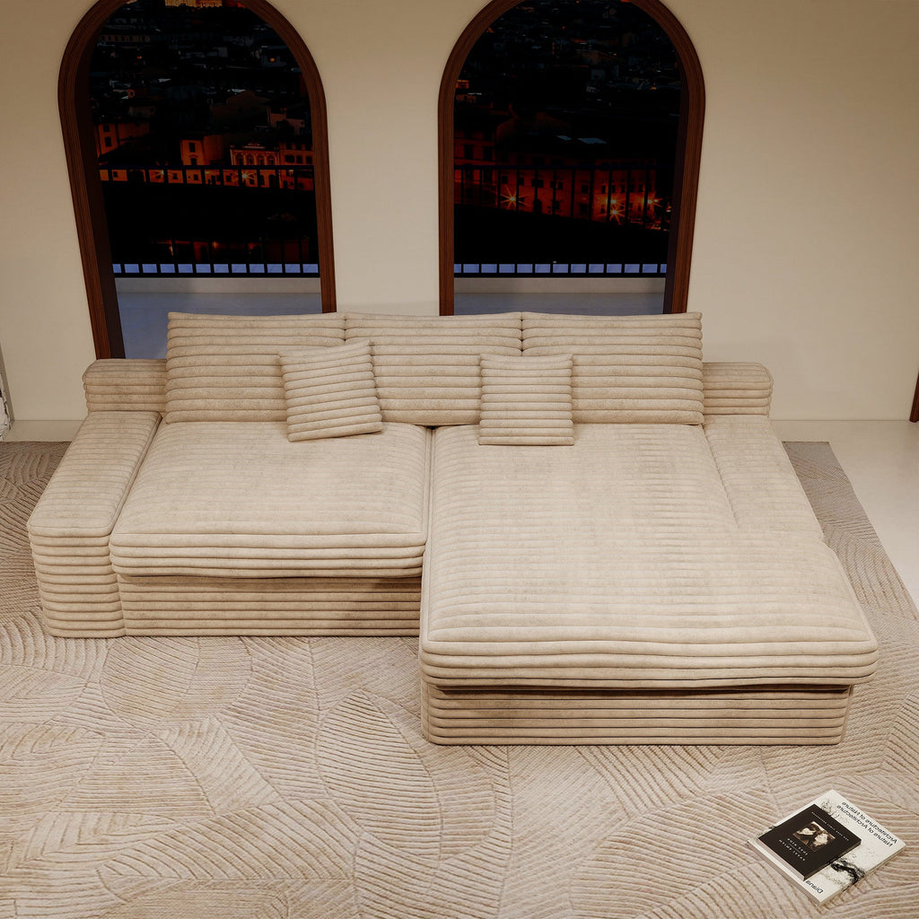 118.1*66.9"Modular sectional sofa seat,Upholstered compressed couch for living room,Bedroom,Apartment,No assembly required,2PC free combination,Plush corduroy fabric,BEIGE
