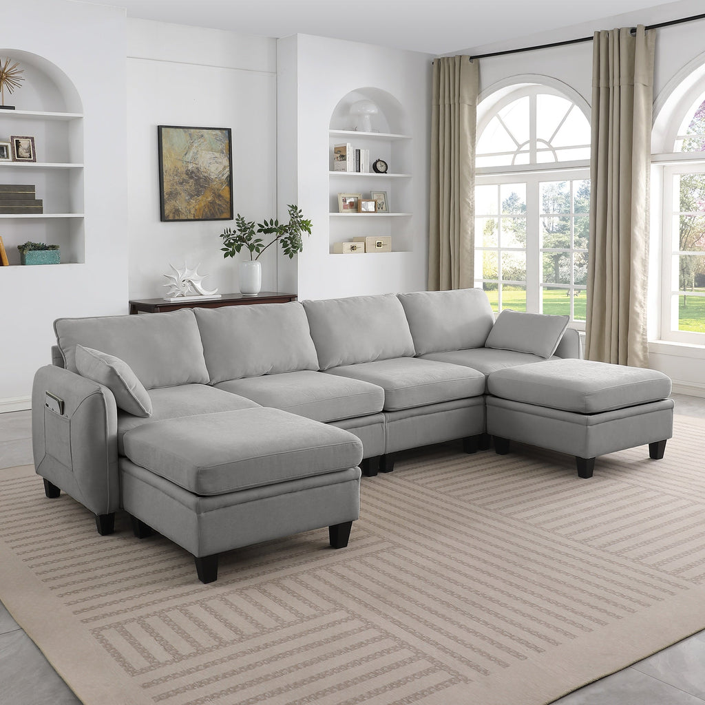 109 Inch Gray Chenille Modular Sectional Sofa,  L-Shaped Cloud Couch with Storage Ottoman, DIY Combination for Living Room
