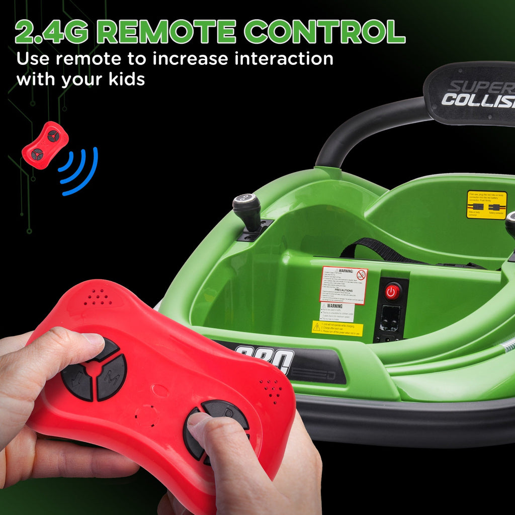 Aosom 12V Toddler Bumper Car with Remote Control, 360° Rotation Kids Electric Ride-On Toy, Twins Motor, Colorful LED Lights, 3 Songs, for Boys and Girls, Green