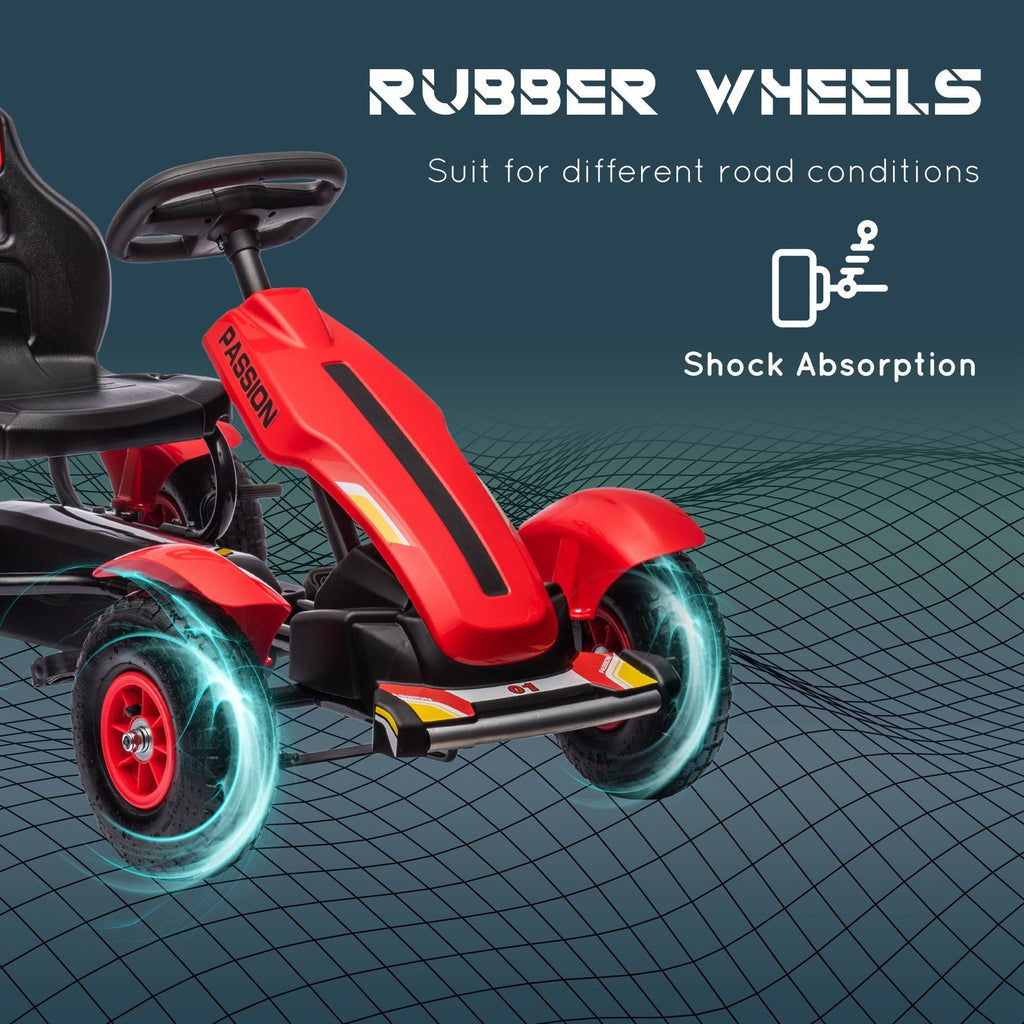 Aosom Kids Pedal Go Kart, Outdoor Ride on Toys with Adjustable Seat, Sharp Handling, Handbrake, 4 Non-Slip Rubber Wheels for Boys & Girls Aged 5-12 Years Old, Red