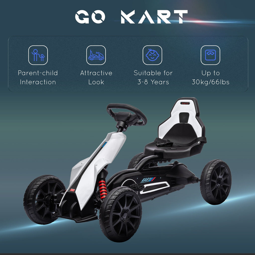 Aosom Kids Pedal Go Kart, Outdoor Ride on Toy with Adjustable Seat, Swing Axle, Handbrake, 4 Non-Slip EVA Wheels for Boys and Girls Aged 3-8 Years Old, White