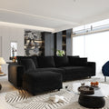 102.4 "Plush Corduroy 4-Seat Sofa,Modern Comfy Upholstered Sofa Cloud Couch,Deep Seat Couches with Soft Pillows and Movable Ottoman,Convertible Sofa Lounge Chair,Black