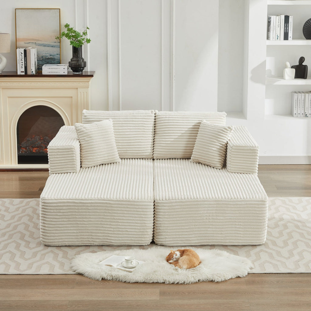 106" Cloud Sectional Couch Double Chaise Lounges(Single Seats not included),Deep Seat Modern Modular Sofa for Living Room,No Assembly Required,Beige (Plush Corduroy Fabric),SF502BG-DC