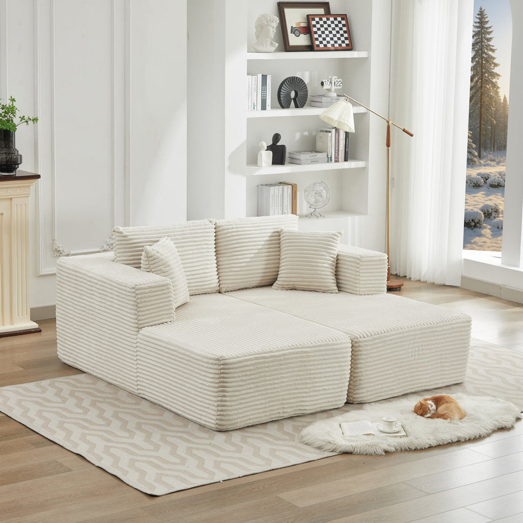 106" Cloud Sectional Couch Double Chaise Lounges(Single Seats not included),Deep Seat Modern Modular Sofa for Living Room,No Assembly Required,Beige (Plush Corduroy Fabric),SF502BG-DC
