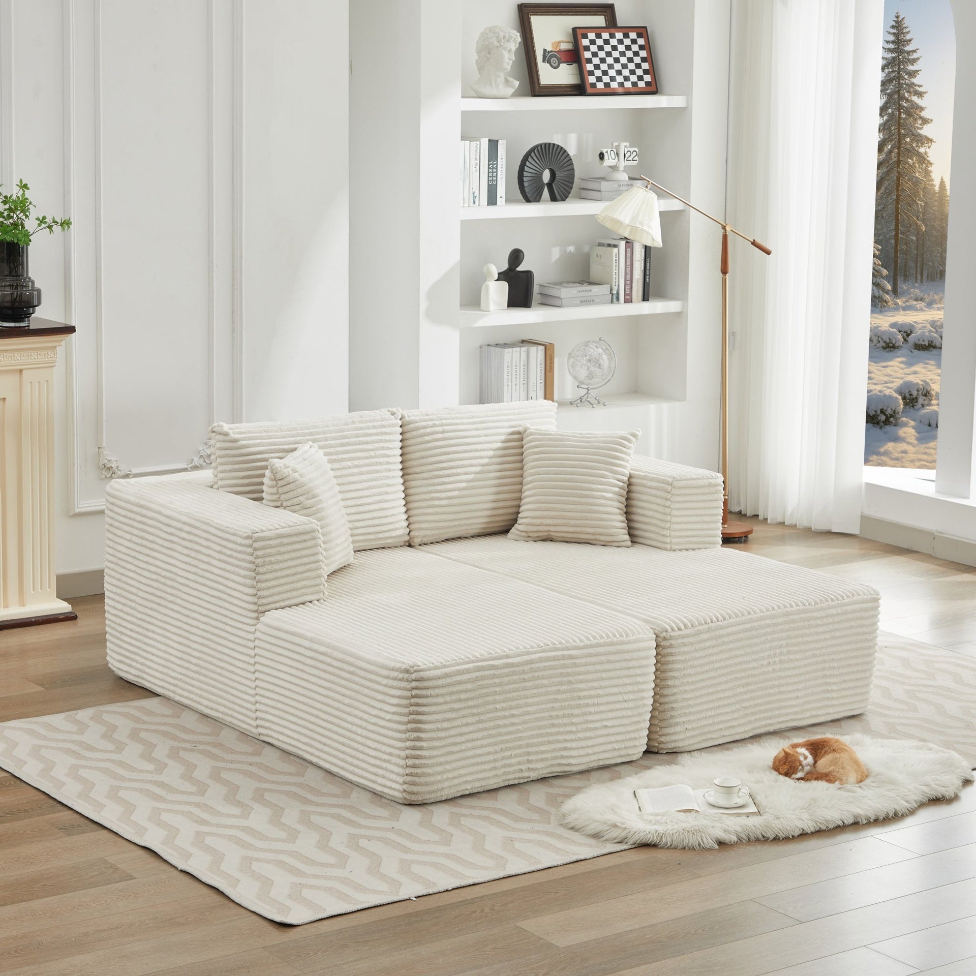 106" Cloud Sectional Couch Double Chaise Lounges(Single Seats not included),Deep Seat Modern Modular Sofa for Living Room,No Assembly Required,Beige (Plush Corduroy Fabric),SF502BG-DC