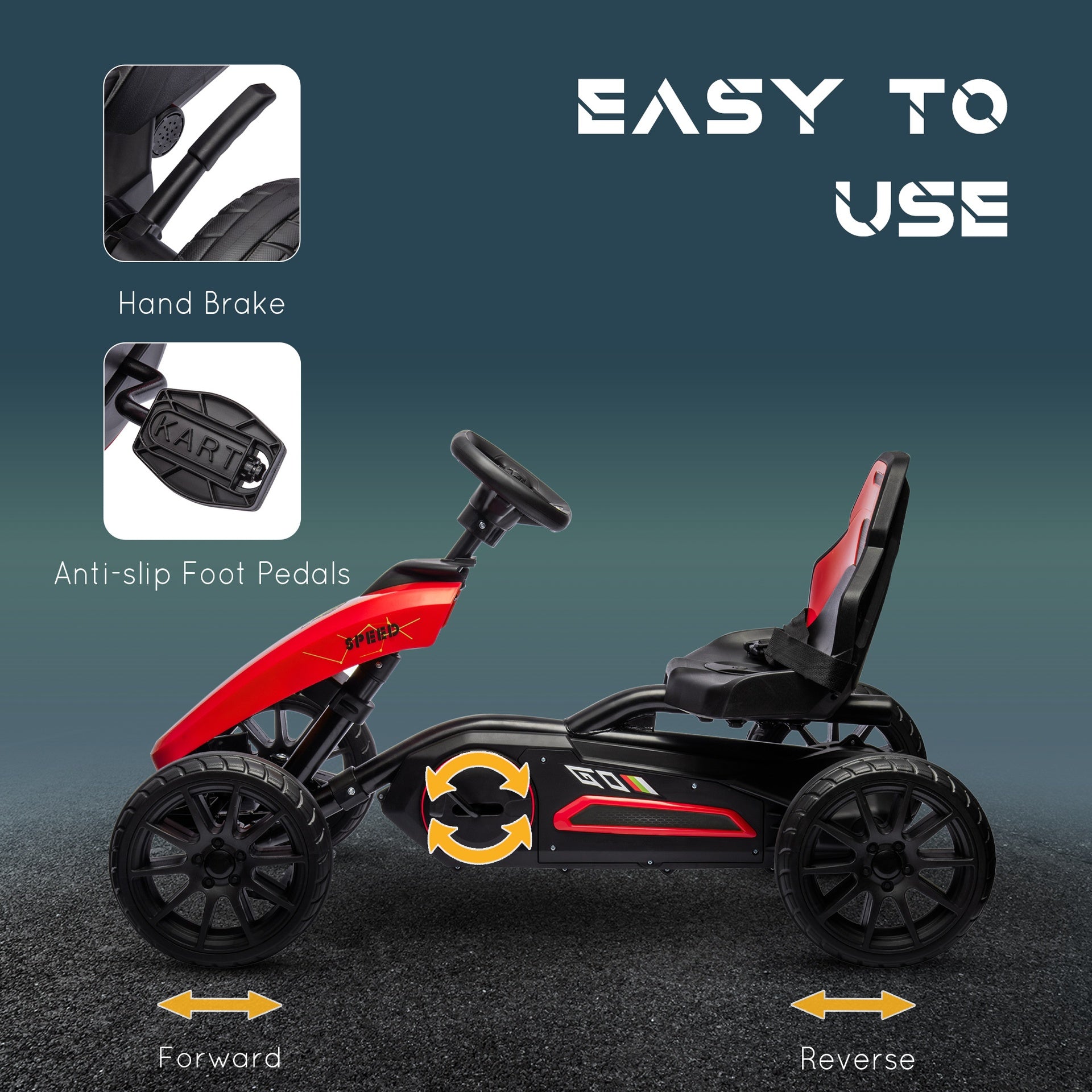 Aosom Kids Pedal Go Kart, Outdoor Ride on Toys with Swing Axle, Adjustable Seat, Handbrake, 4 Shock-Absorbing Wheels, Gift for Boys and Girls Aged 3-8 Years Old, Red