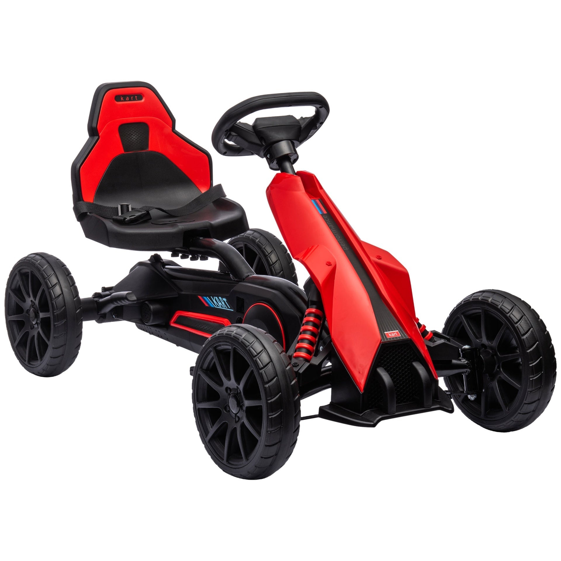Aosom Kids Pedal Go Kart, Outdoor Ride on Toy with Adjustable Seat, Swing Axle, Handbrake, 4 Non-Slip EVA Wheels for Boys and Girls Aged 3-8 Years Old, Red