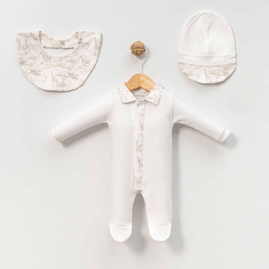 Baby Mädchen Strampler-Set Étoile | Strampler mit Füßen, Haube & Lätzchen