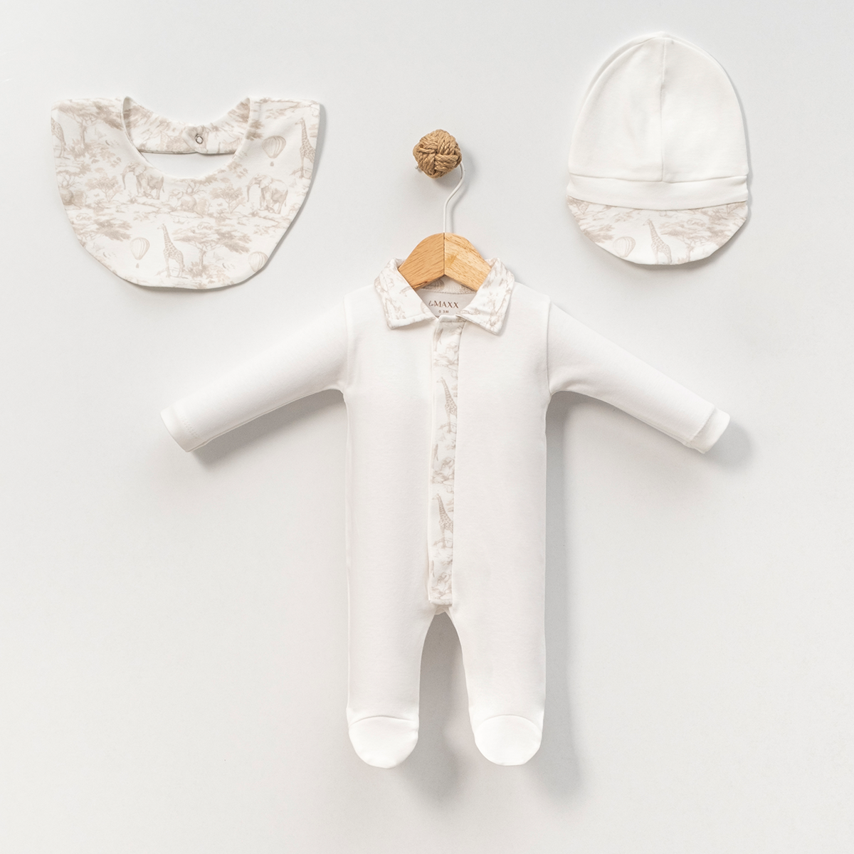 Baby Mädchen Strampler-Set Étoile | Strampler mit Füßen, Haube & Lätzchen
