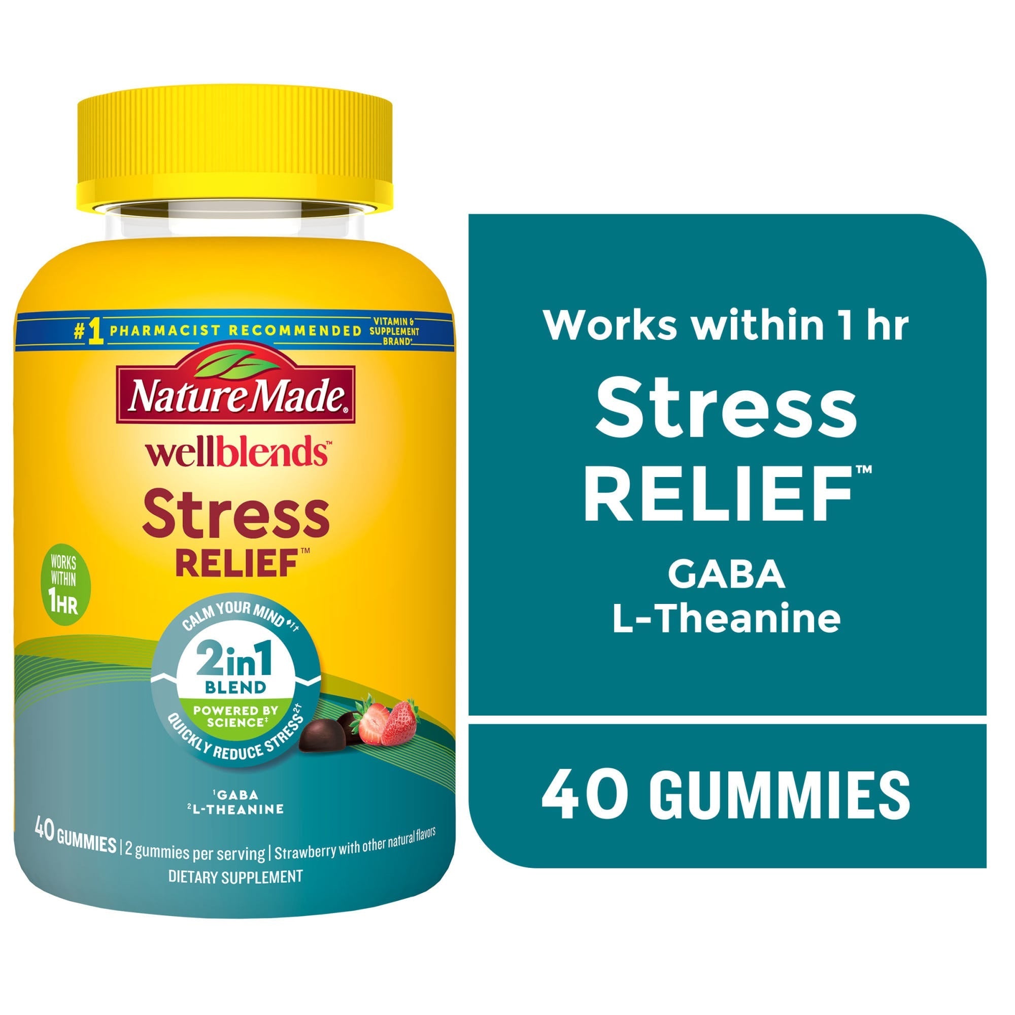 Nature Made Wellblends Stress Relief, Strawberry, 2 In 1 Blend, Gummies