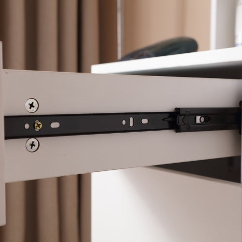 Schminktisch mit beleuchtetem Spiegel und Steckdose, Schminktisch mit Schubladen und großem Aufbewahrungsschrank für das Schlafzimmer, 3 Beleuchtungsmodi, einstellbare Helligkeit, Aufbewahrungshocker, Weiß