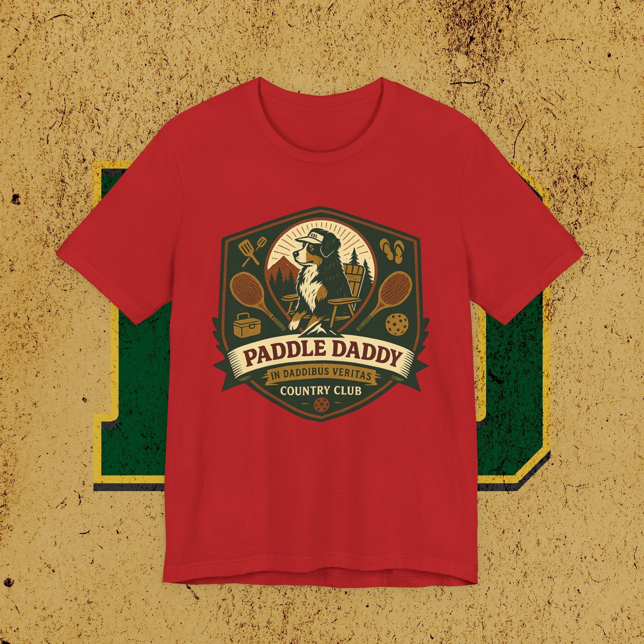 Paddle Daddy Country Club T-Shirt, Chloe Dog Grafik-T-Shirt, lustiges Pickleball & Grill Shirt, In Daddibus Veritas Dadcore Kleidung